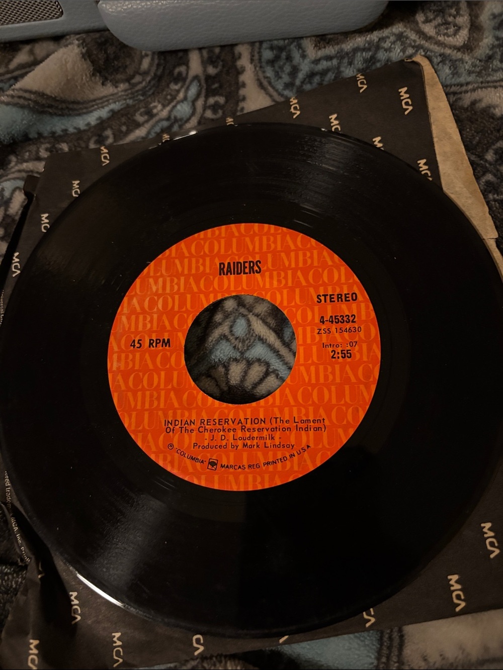 Indian Reservation Terry’s Tune by Raiders 45 RPM Vinyl Record 1971